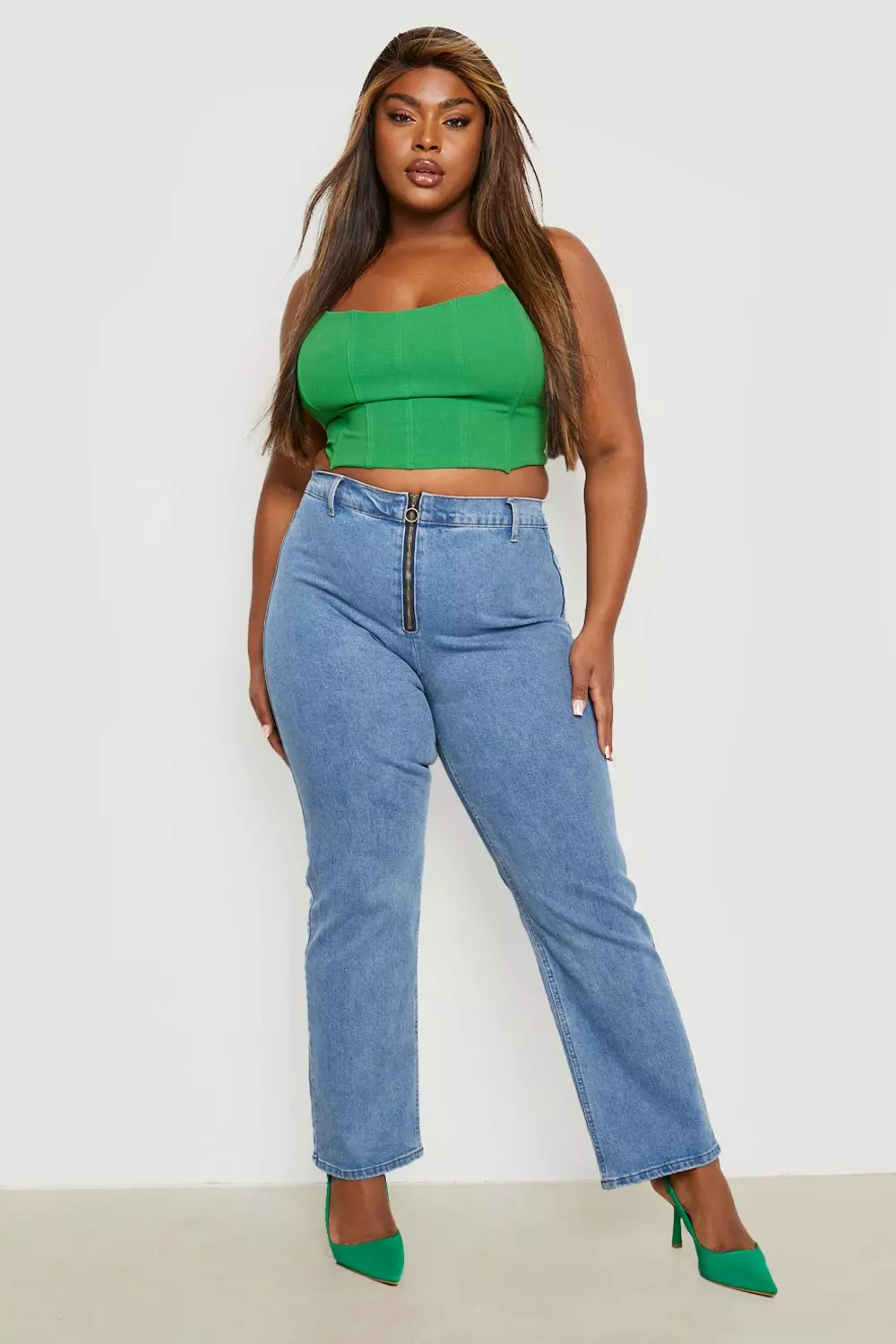 Plus size elasticated cheap waist jeans